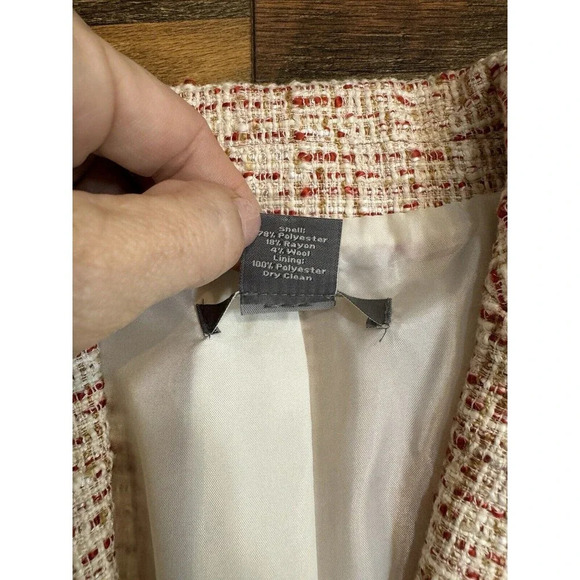 Ann Taylor Women's Coat Blazer Sz 2 Pink  White Tweed Fine Italian Fabric Work - Picture 6 of 7